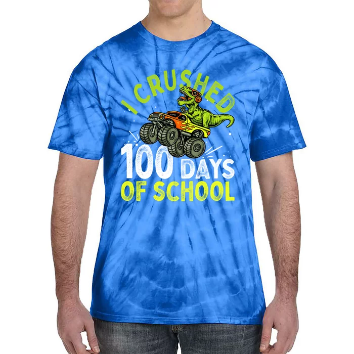 I Crushed 100 Days Of School Dinosaur Monster Truck Great Gift Tie-Dye T-Shirt