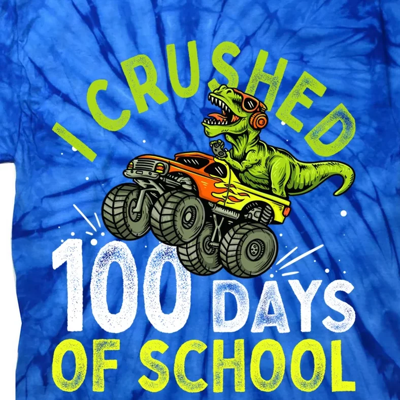 I Crushed 100 Days Of School Dinosaur Monster Truck Great Gift Tie-Dye T-Shirt