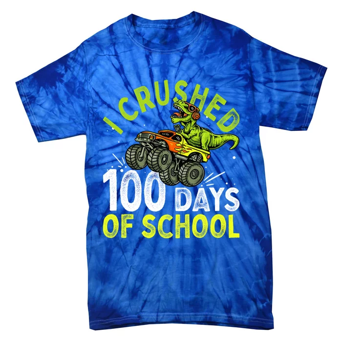 I Crushed 100 Days Of School Dinosaur Monster Truck Great Gift Tie-Dye T-Shirt