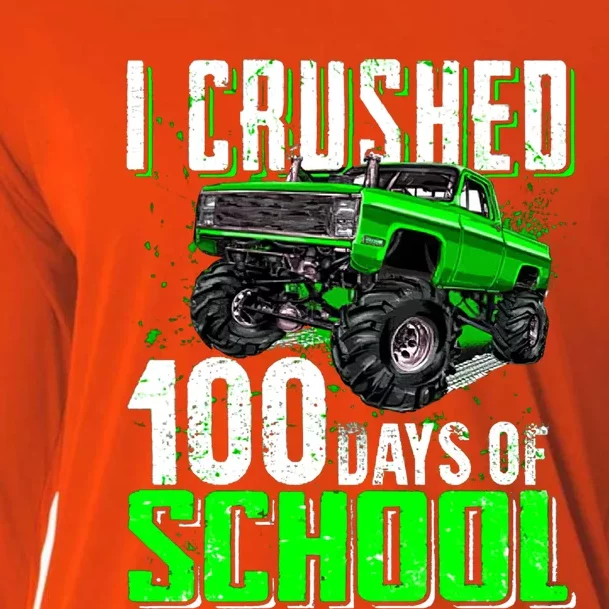 I Crushed 100 Days Of School Cool Gift Monster Truck Funny Gift Cooling Performance Long Sleeve Crew