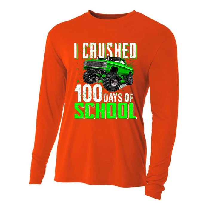 I Crushed 100 Days Of School Cool Gift Monster Truck Funny Gift Cooling Performance Long Sleeve Crew