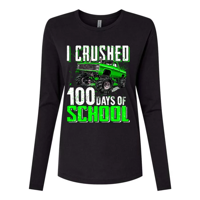 I Crushed 100 Days Of School Cool Gift Monster Truck Funny Gift Womens Cotton Relaxed Long Sleeve T-Shirt