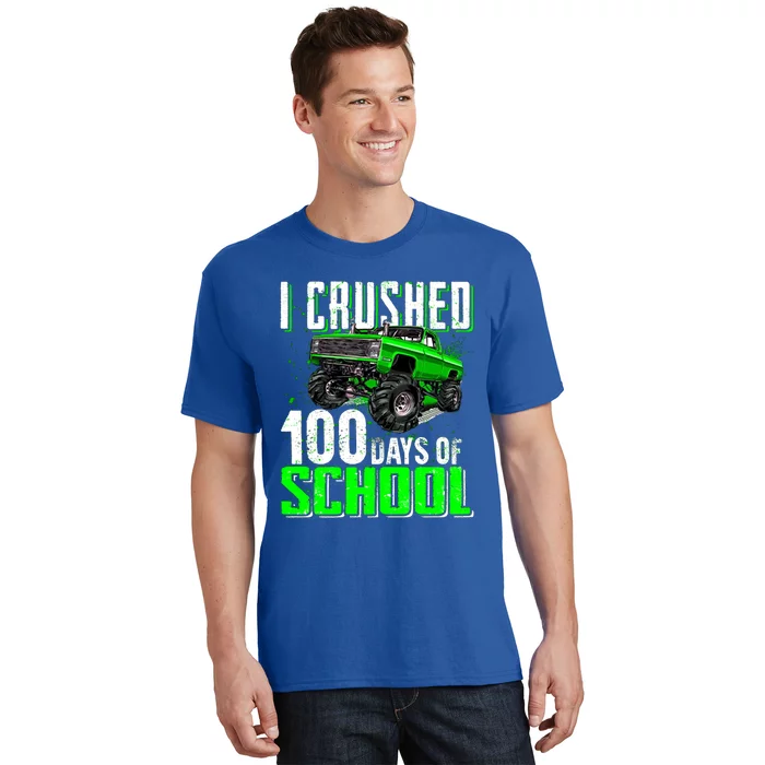 I Crushed 100 Days Of School Cool Gift Monster Truck Funny Gift T-Shirt