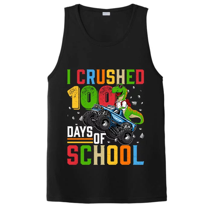 I Crushed 100 Days Of School Dinosaur Monster Truck Gift Performance Tank