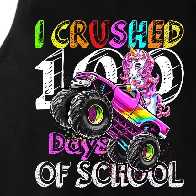 I Crushed 100 Days Of School Unicorn Monster Truck Funny Gift Ladies Tri-Blend Wicking Tank