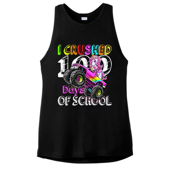 I Crushed 100 Days Of School Unicorn Monster Truck Funny Gift Ladies Tri-Blend Wicking Tank