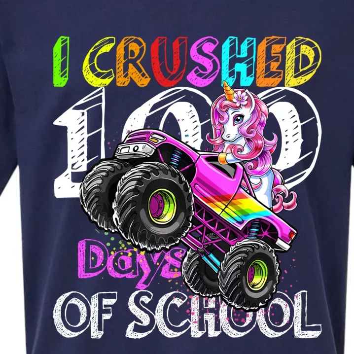 I Crushed 100 Days Of School Unicorn Monster Truck Funny Gift Sueded Cloud Jersey T-Shirt