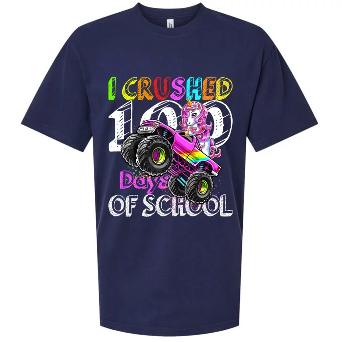 I Crushed 100 Days Of School Unicorn Monster Truck Funny Gift Sueded Cloud Jersey T-Shirt