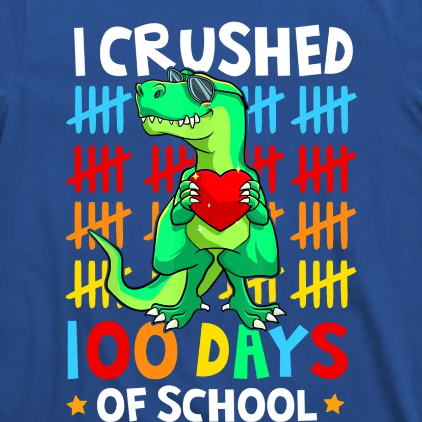 I Crushed 100 Days Of School Dinosaur T Rex Smarter Brighter Gift T-Shirt