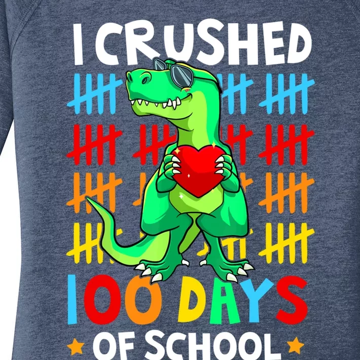 I Crushed 100 Days Of School Dinosaur T Rex Smarter Brighter Gift Women's Perfect Tri Tunic Long Sleeve Shirt