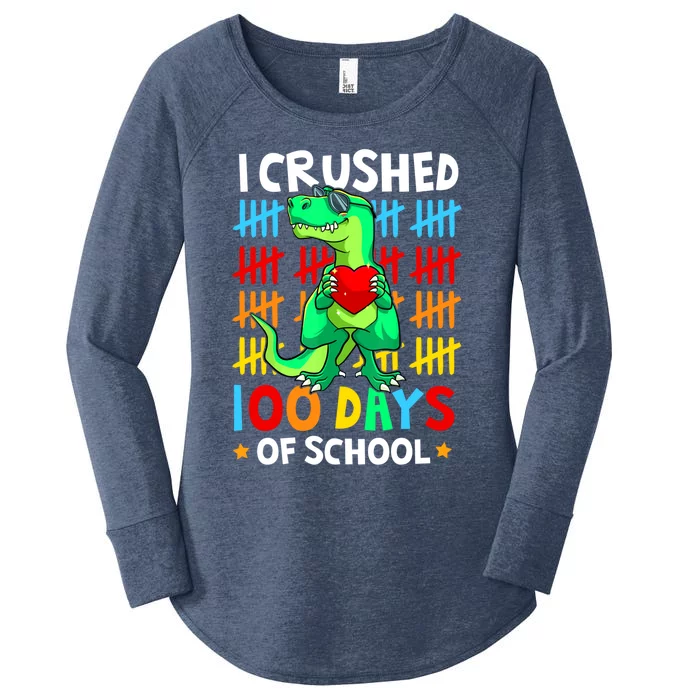 I Crushed 100 Days Of School Dinosaur T Rex Smarter Brighter Gift Women's Perfect Tri Tunic Long Sleeve Shirt