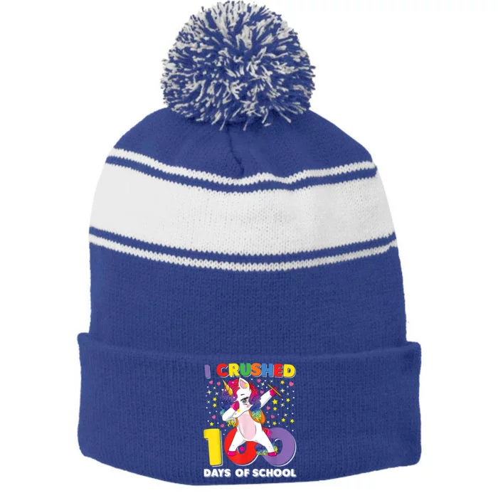 I Crushed 100 Days Of School Unicorn Teacher Cute Gift Stripe Pom Pom Beanie