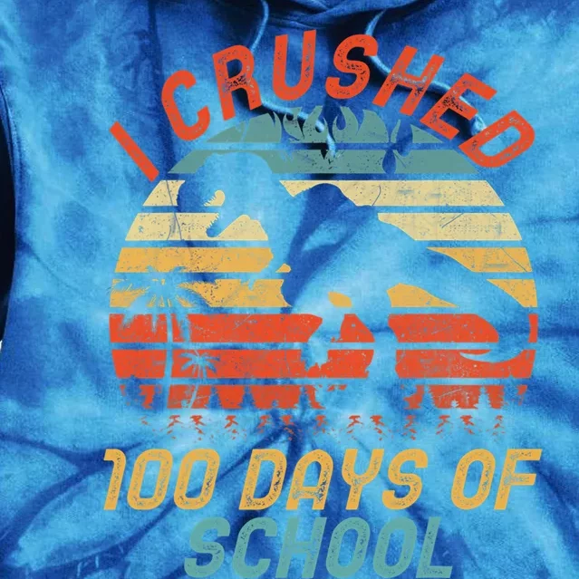 I Crushed 100 Days Of School Dinosaurs T Rex Student Gift Tie Dye Hoodie