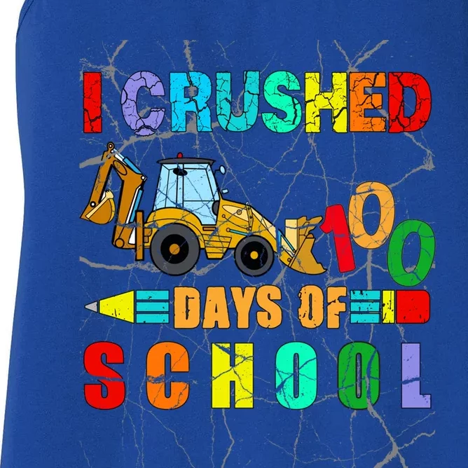 I Crushed 100 Days Of School Excavator Construction Great Gift Women's Racerback Tank