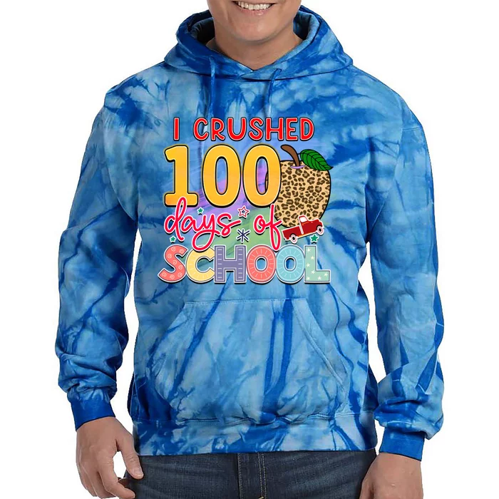 I Crushed 100 Days Of School Funny Apple Gift Tie Dye Hoodie