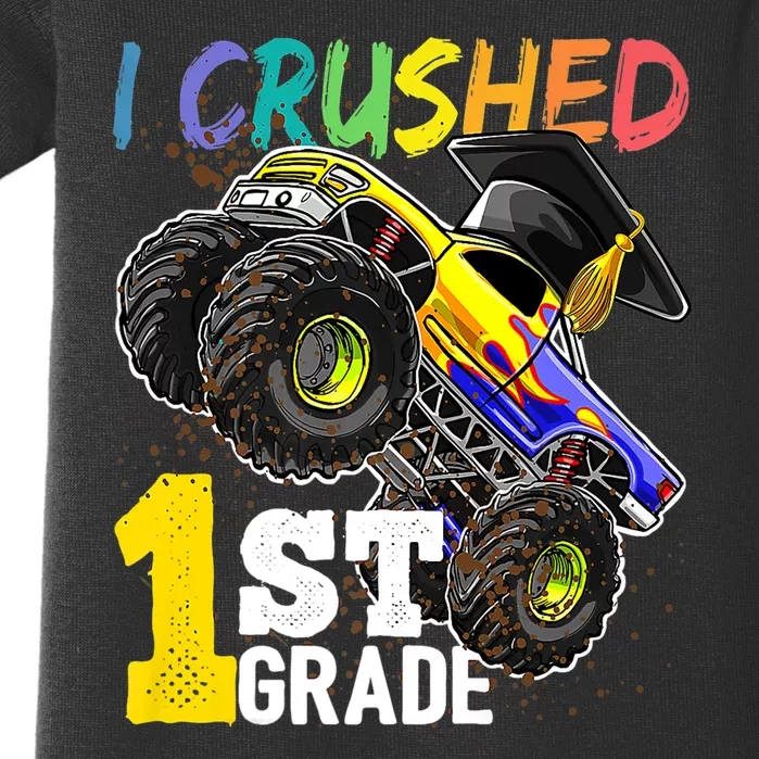 I Crushed 1st Grade Monster Truck Graduation Cap Baby Bodysuit