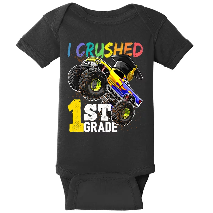 I Crushed 1st Grade Monster Truck Graduation Cap Baby Bodysuit