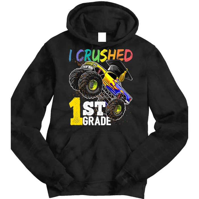 I Crushed 1st Grade Monster Truck Graduation Cap Tie Dye Hoodie