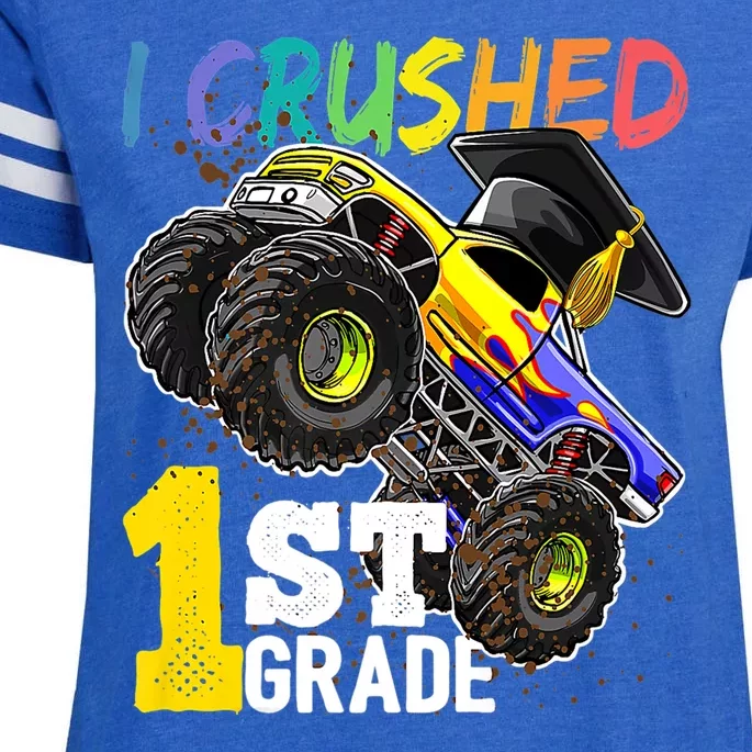 I Crushed 1st Grade Monster Truck Graduation Cap Enza Ladies Jersey Football T-Shirt