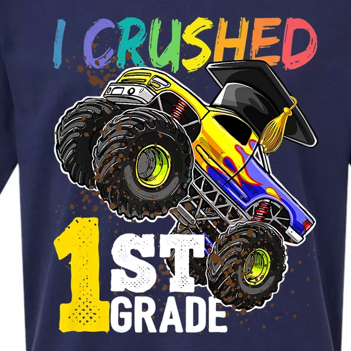 I Crushed 1st Grade Monster Truck Graduation Cap Sueded Cloud Jersey T-Shirt