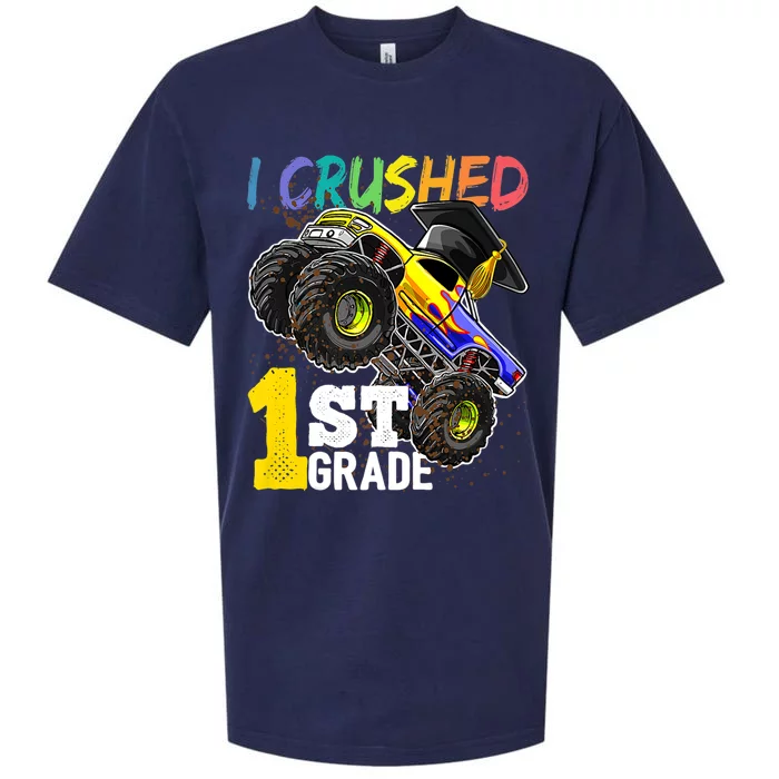 I Crushed 1st Grade Monster Truck Graduation Cap Sueded Cloud Jersey T-Shirt