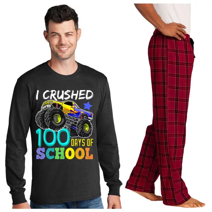 I Crushed 100 Days Of School Monster Truck 100th Day Gift Long Sleeve Pajama Set