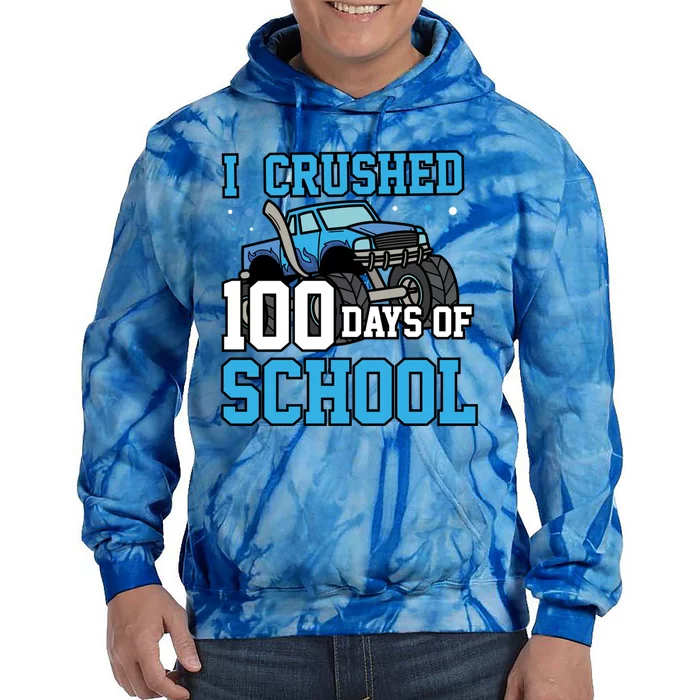 I Crushed 100 Days Of School Monster Truck Gift Tie Dye Hoodie