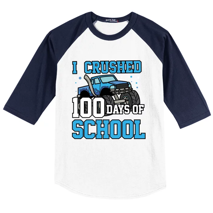 I Crushed 100 Days Of School Monster Truck Gift Baseball Sleeve Shirt