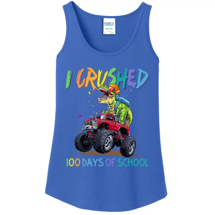 I Crushed 100 Days Of School Monster Truck Dinosaur Rex Dino Cool Gift Ladies Essential Tank