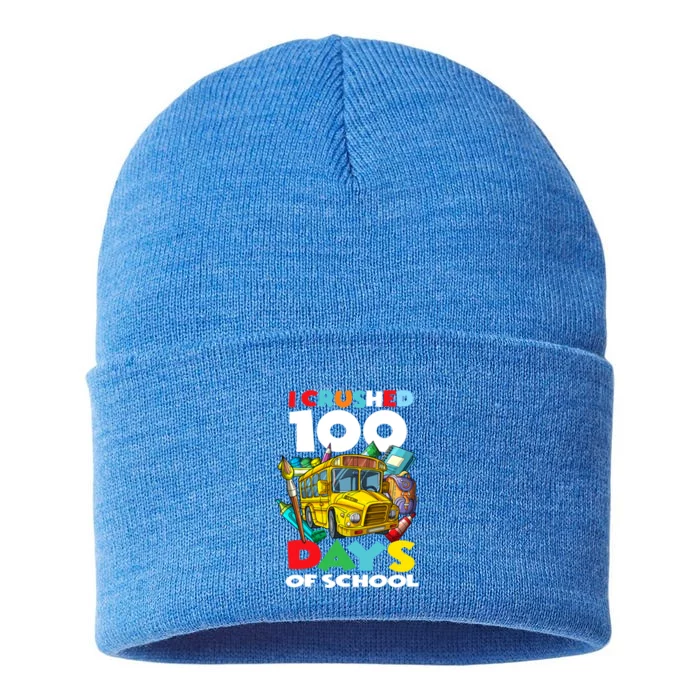 I Crushed 100 Days Of School 100th Day Of School Gift Sustainable Knit Beanie