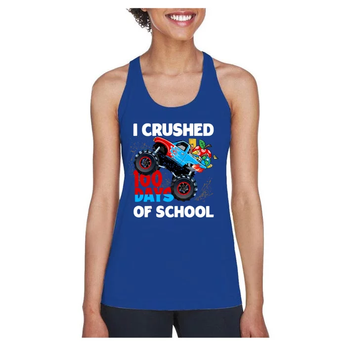 I Crushed 100 Days Of School Monster Truck Teacher Gift Women's Racerback Tank