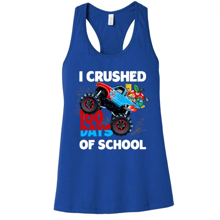 I Crushed 100 Days Of School Monster Truck Teacher Gift Women's Racerback Tank