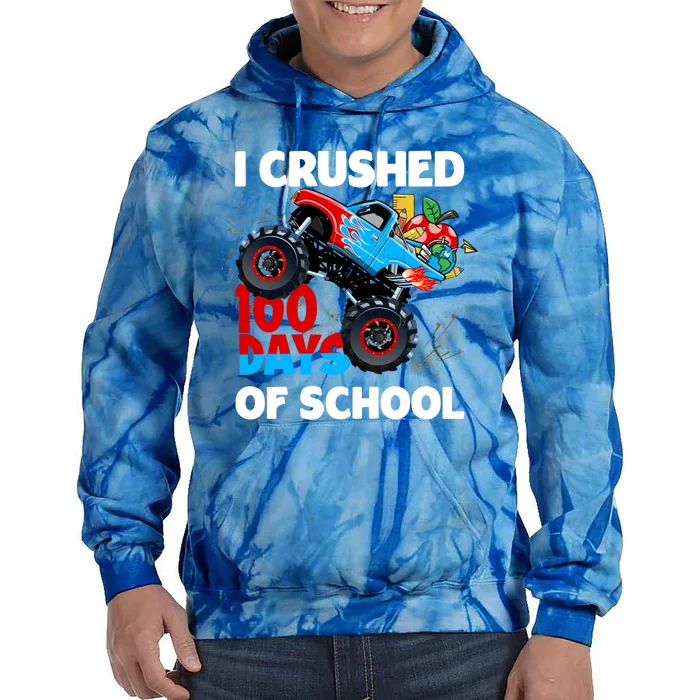 I Crushed 100 Days Of School Monster Truck Teacher Gift Tie Dye Hoodie