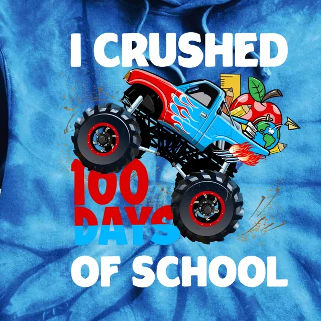 I Crushed 100 Days Of School Monster Truck Teacher Gift Tie Dye Hoodie