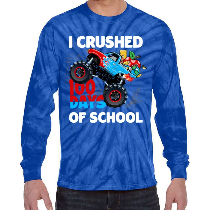 I Crushed 100 Days Of School Monster Truck Teacher Gift Tie-Dye Long Sleeve Shirt