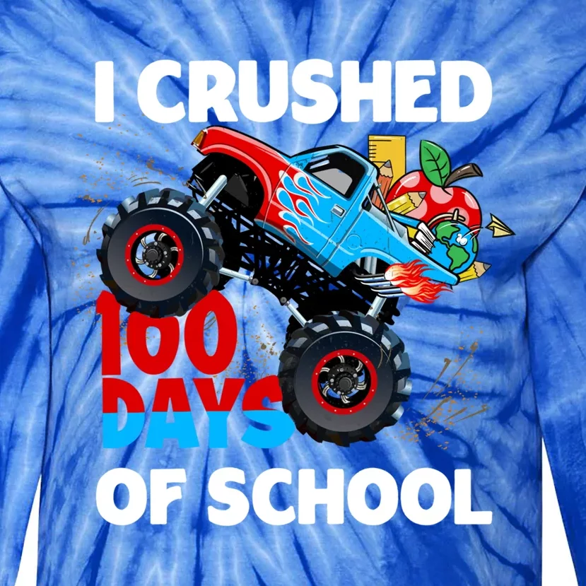 I Crushed 100 Days Of School Monster Truck Teacher Gift Tie-Dye Long Sleeve Shirt