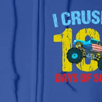 I Crushed 100 Days Of School Monster Truck Teacher Gift Full Zip Hoodie