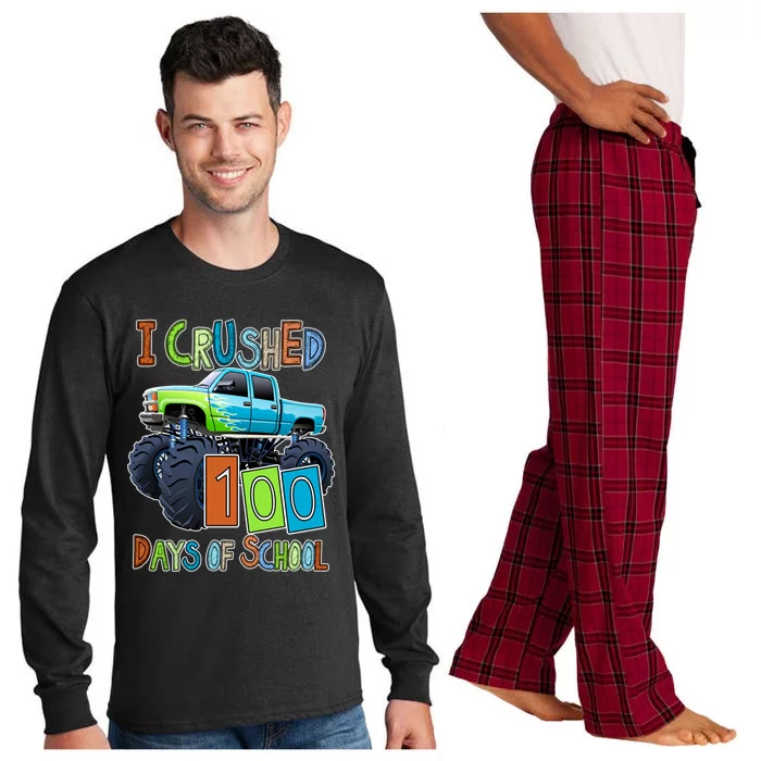 I Crushed 100 Days Of School Monster Truck Teachers Students Gift Long Sleeve Pajama Set