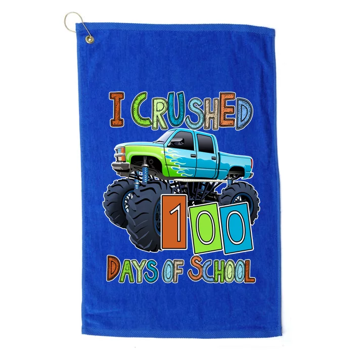 I Crushed 100 Days Of School Monster Truck Teachers Students Gift Platinum Collection Golf Towel