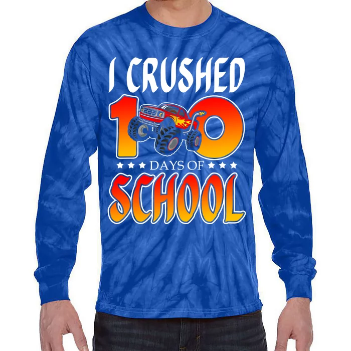 I Crushed 100 Days Of School Racing Truck Racer Schooler Gift Tie-Dye Long Sleeve Shirt