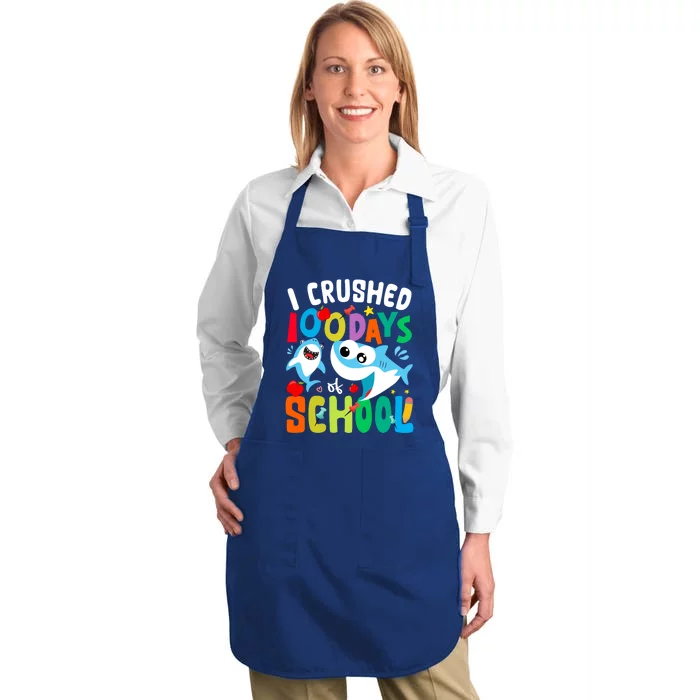 I Crushed 100 Days Of School Shark 100 Days Of School Shark Gift Full-Length Apron With Pocket