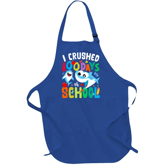 I Crushed 100 Days Of School Shark 100 Days Of School Shark Gift Full-Length Apron With Pocket