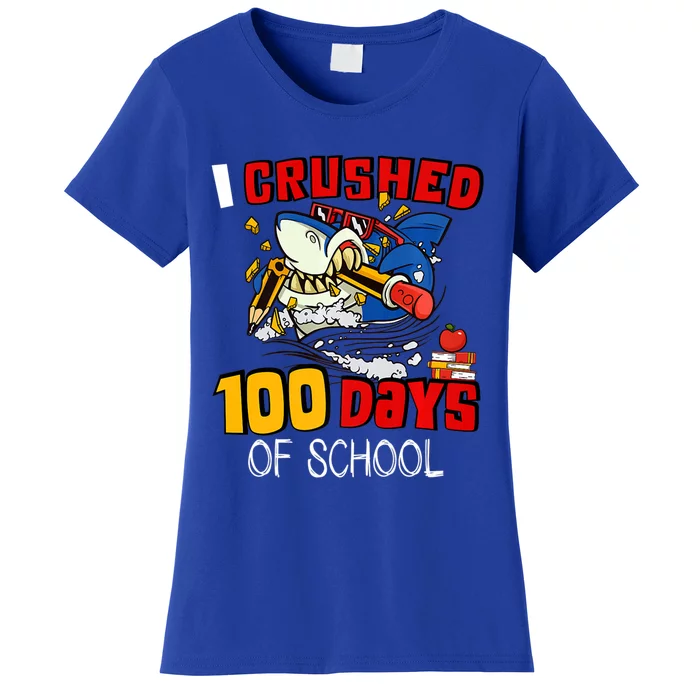 I Crushed 100 Days Of School Shark Crushing Happy 100th Day Gift Women's T-Shirt