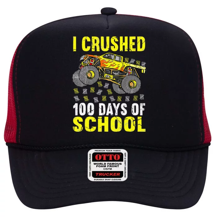 I Crushed 100 Days Of School Monster Truck High Crown Mesh Trucker Hat