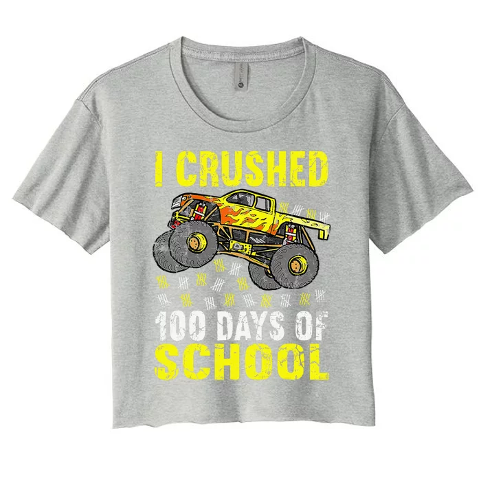 I Crushed 100 Days Of School Monster Truck Women's Crop Top Tee