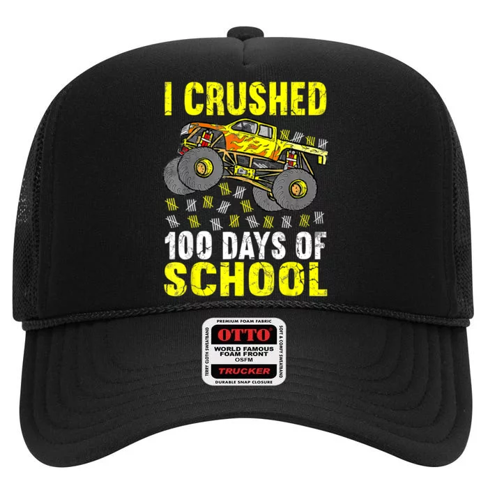 I Crushed 100 Days Of School Monster Truck High Crown Mesh Trucker Hat