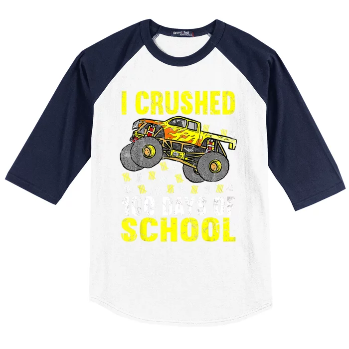 I Crushed 100 Days Of School Monster Truck Baseball Sleeve Shirt