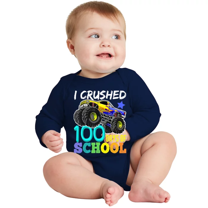 I Crushed 100 Days Of School Boys Monster Truck Baby Long Sleeve Bodysuit