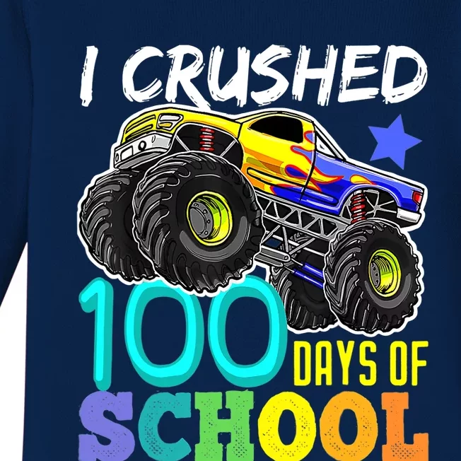 I Crushed 100 Days Of School Boys Monster Truck Baby Long Sleeve Bodysuit