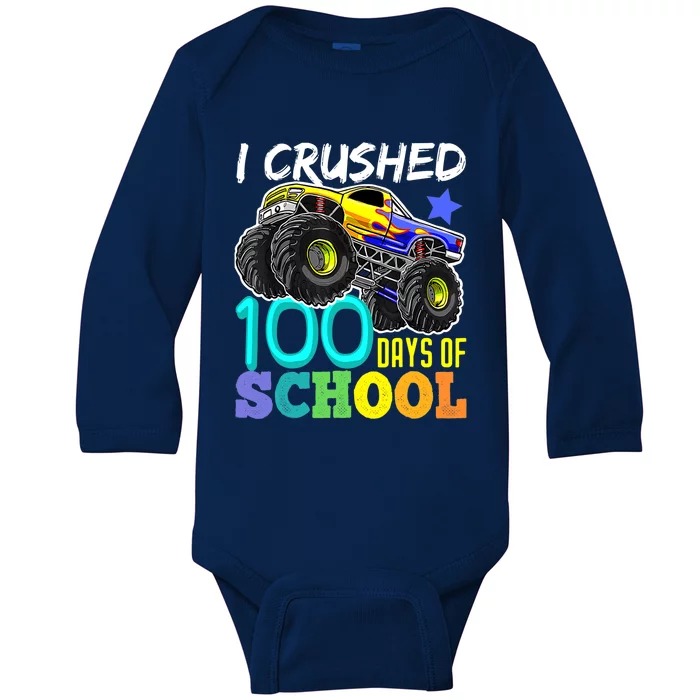 I Crushed 100 Days Of School Boys Monster Truck Baby Long Sleeve Bodysuit